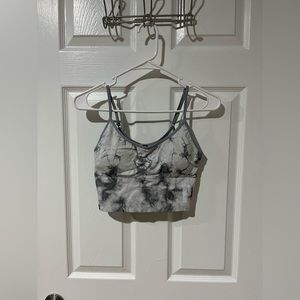 NWT Pink Active Grey and White Tie Dye Long Lined Sports Bra Size Medium
